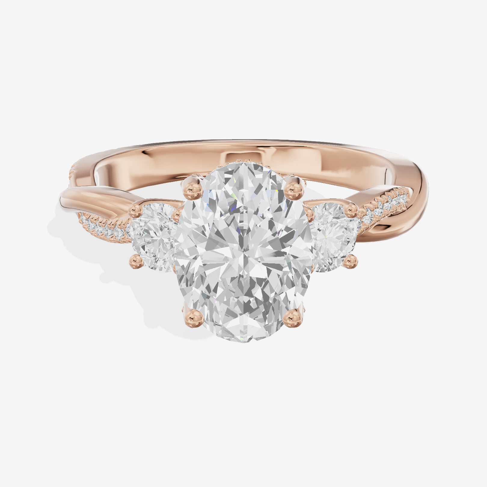 Promezza Three Stone Oval Engagement Ring (1/10 ct. tw.) in 18K Rose Gold