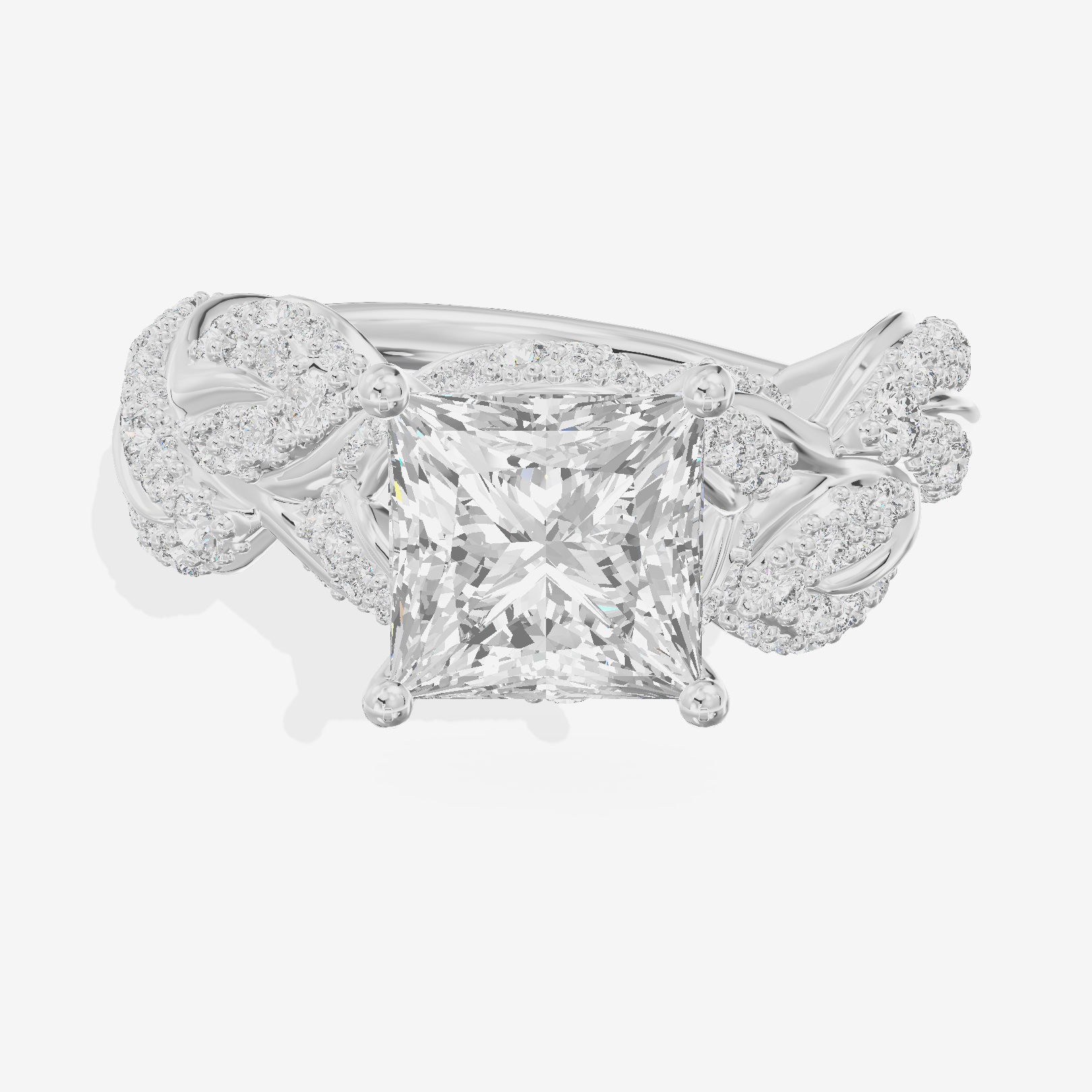Luxe Eversince Princess Engagement Ring with Side Stones (1/2 ct. tw.) in 18K White Gold