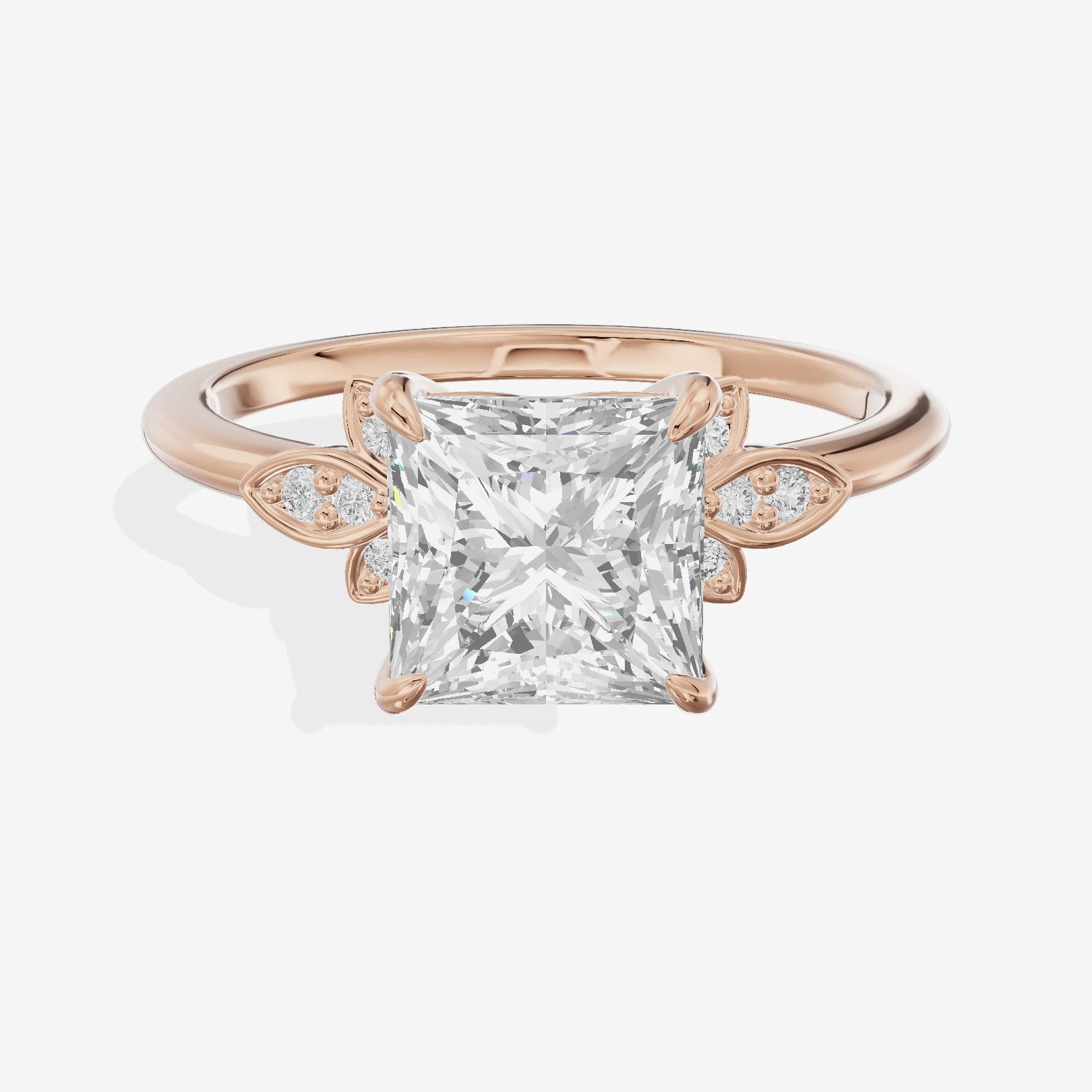 Trellise Princess Engagement Ring with Side Stones (1/20 ct. tw.) in 14K Rose Gold