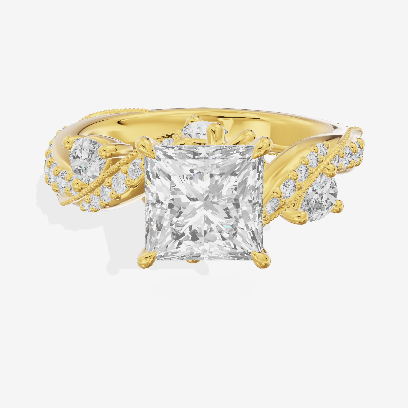 Grand Aurea Princess Engagement Ring with Side Stones (3/4 ct. tw.) in 18K Yellow Gold