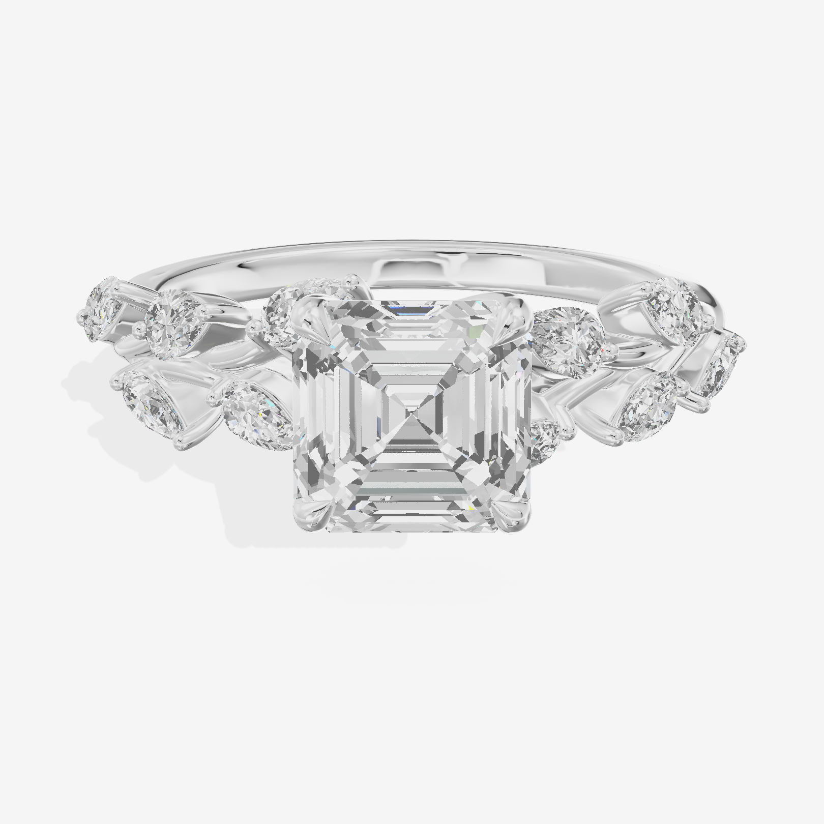 Classic Promezza Asscher Engagement Ring with Side Stones (1/2 ct. tw.) in Platinum