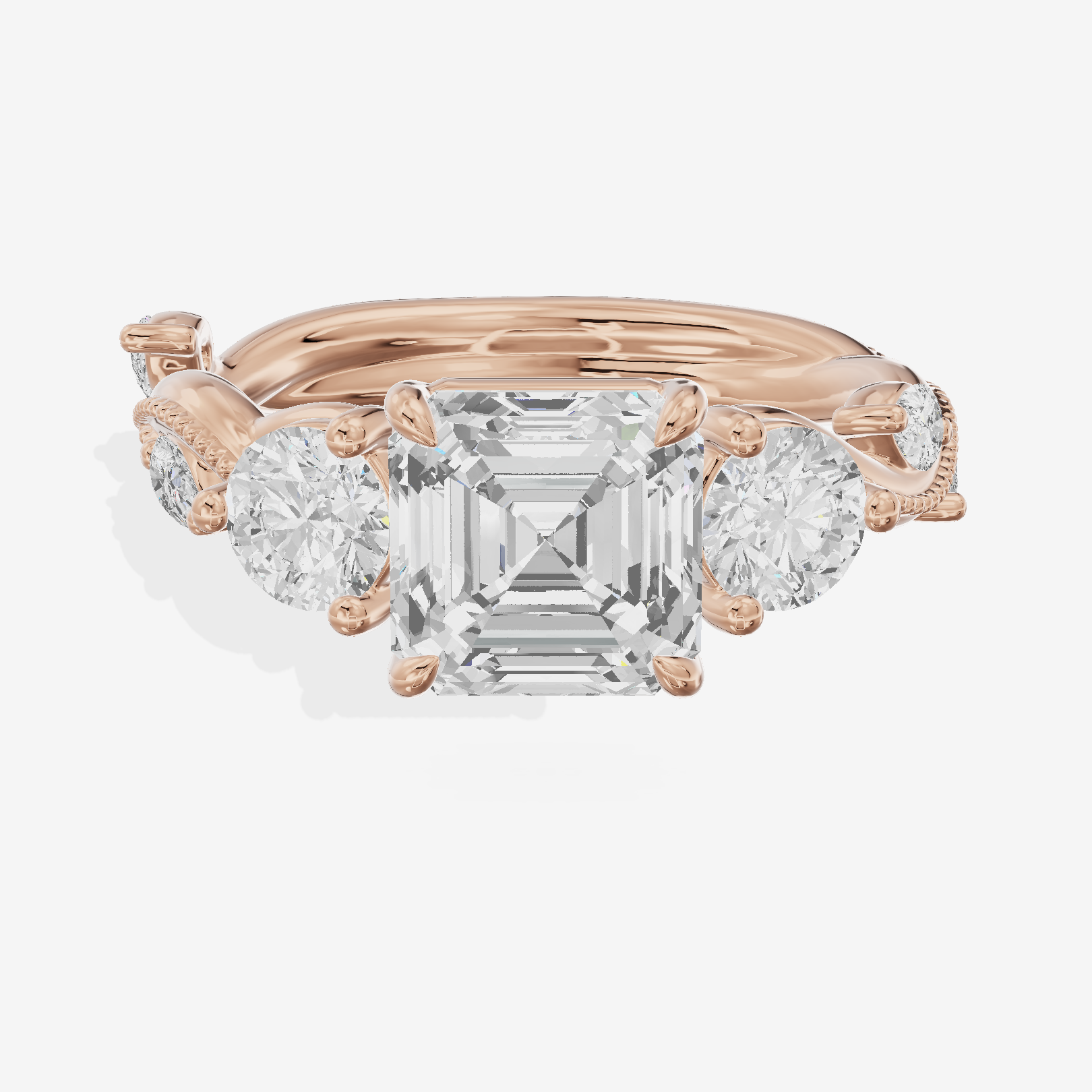 Triade Asscher Three Stone Engagement Ring (1/10 ct. tw.) in 14K Rose Gold