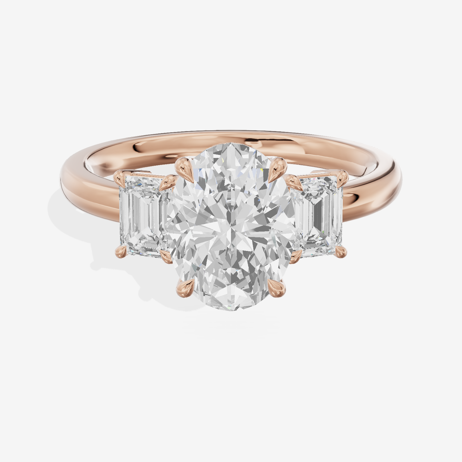 Petite Coeurine Three Stone Oval Engagement Ring (1/5 ct. tw.) in 14K Rose Gold