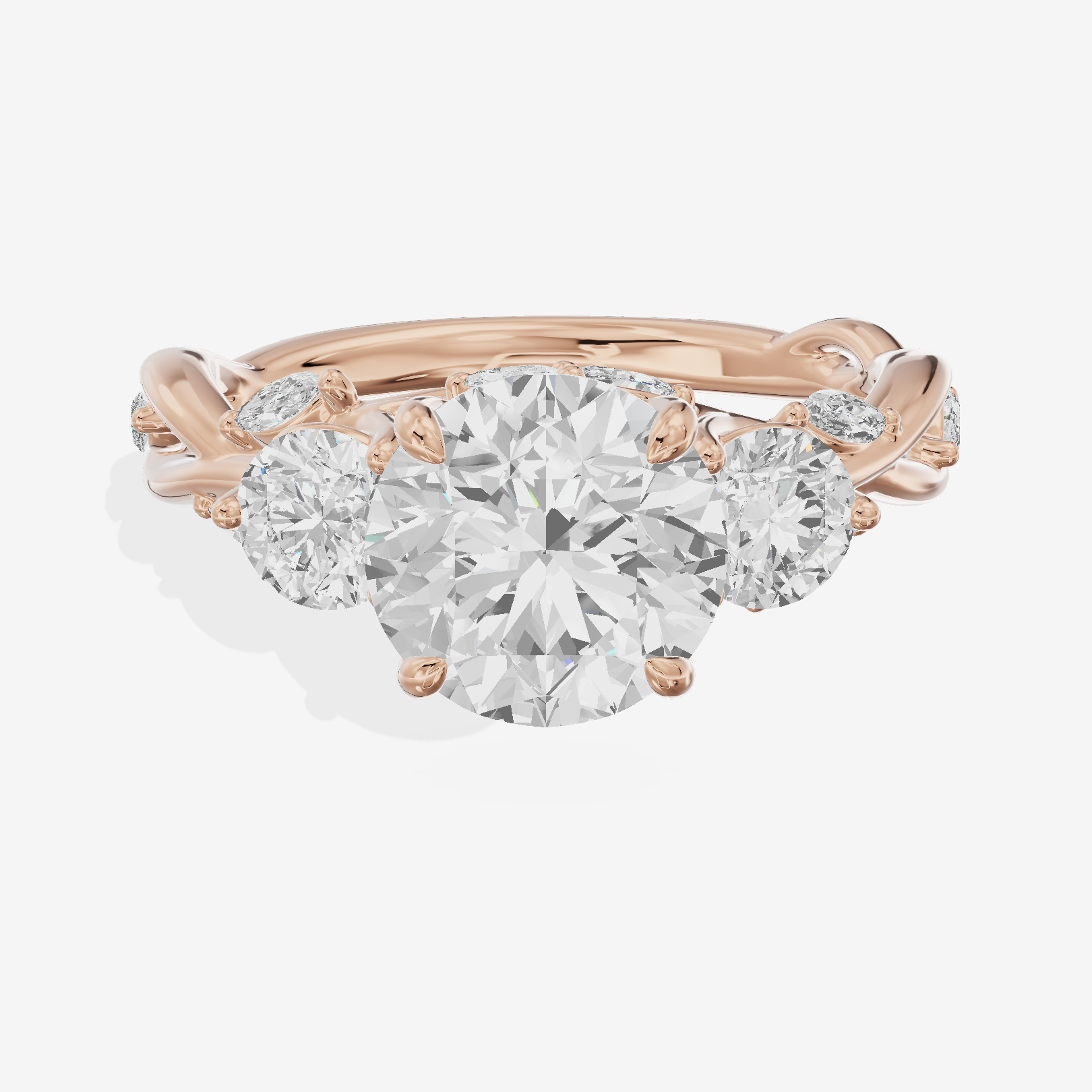 Modern Vowsae Three Stone Round Engagement Ring (3/4 ct. tw.) in 18K Rose Gold