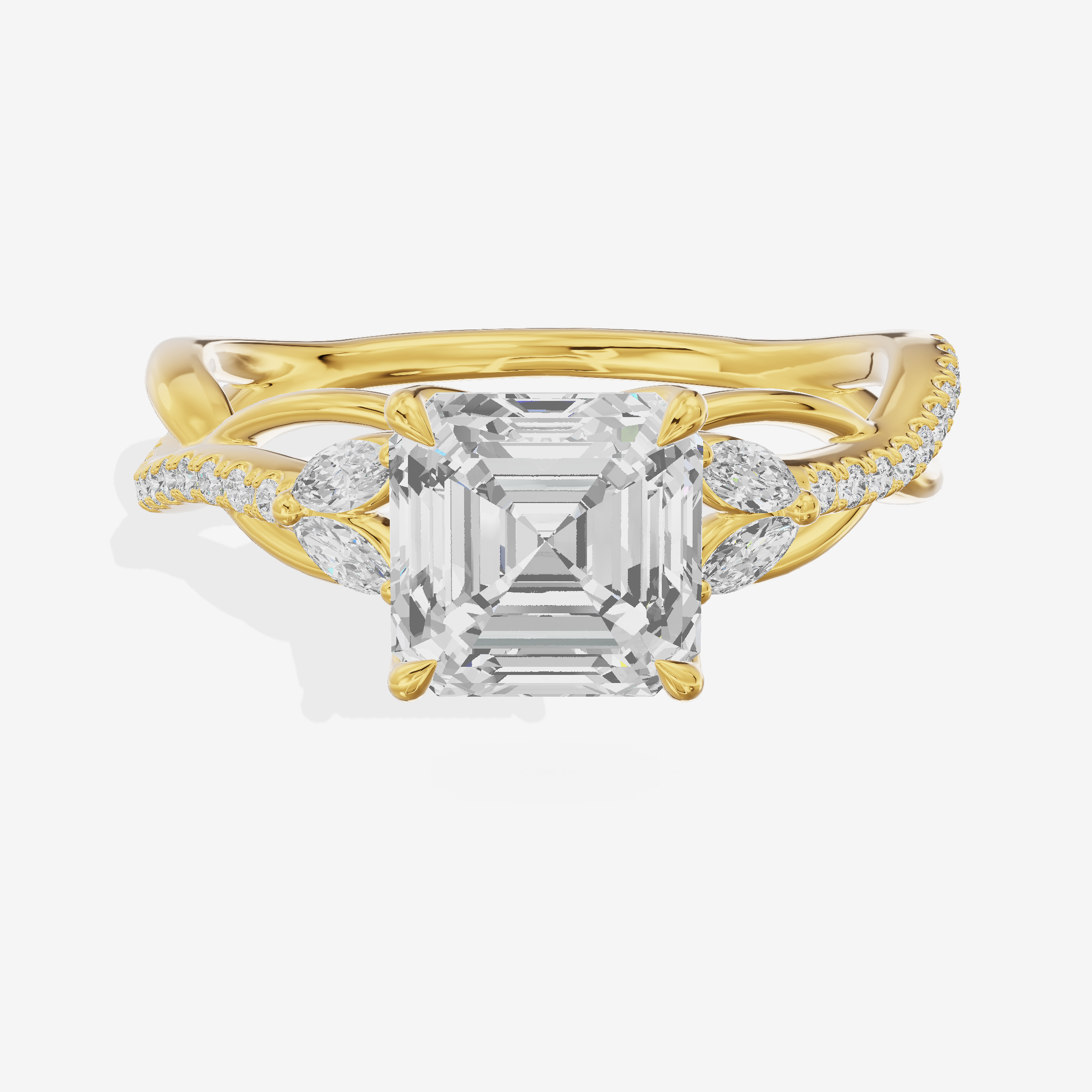 Lustrous Vowsae Asscher Engagement Ring with Side Stones (1/5 ct. tw.) in 14K Yellow Gold