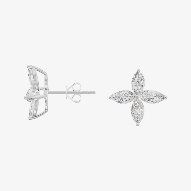Four Marquise Cluster Stud Earrings (1.55 ct. tw.) in 18K White Gold