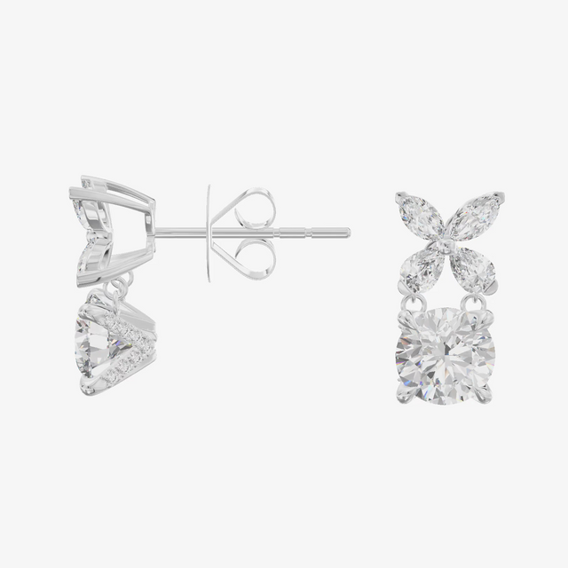 Marquise Petal Cluster Drop Earrings (1.52 ct. tw.) in 18K White Gold