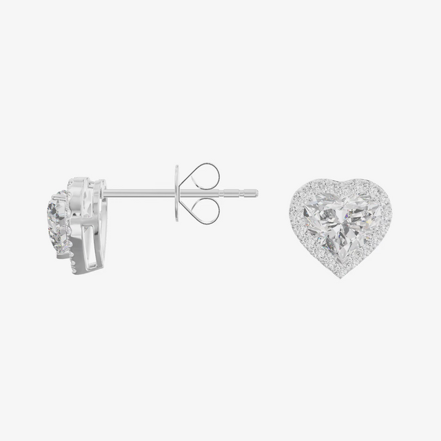Pavé Halo Heart Stud Earrings (1.31 ct. tw.) in 18K White Gold