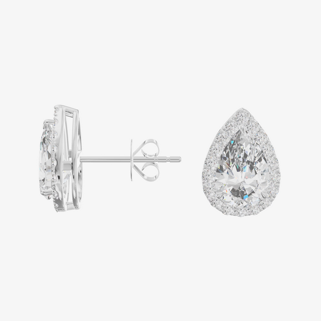 Pavé Halo Pear Stud Earrings (1.06 ct. tw.) in 18K White Gold