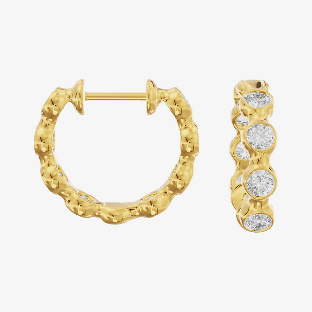 Bezel Graduated Hoop Earrings (7/8 ct. tw.) in 18K Yellow Gold