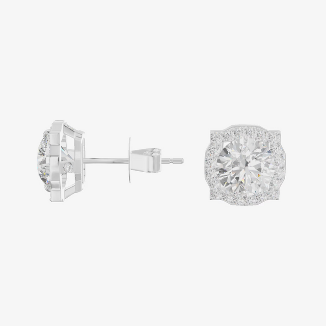 Pavé Halo Round Stud Earrings (1.23 ct. tw.) in 18K White Gold