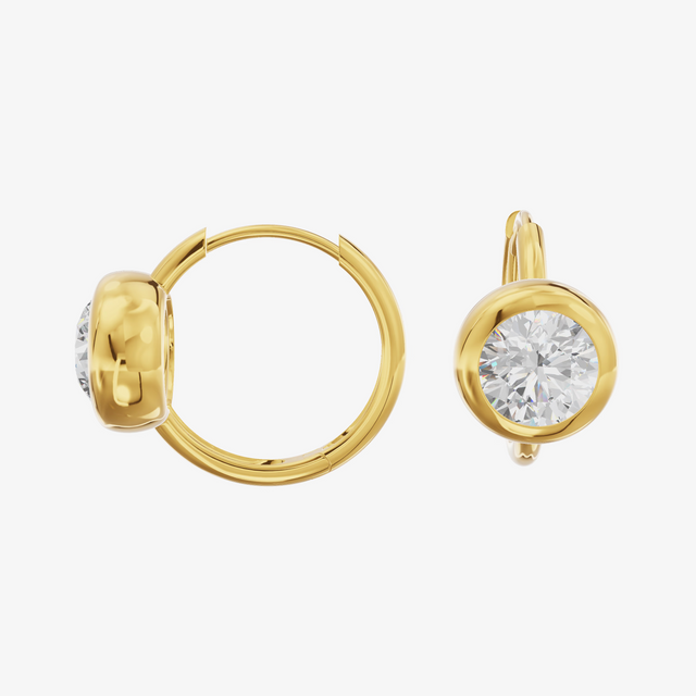 Bezel Round Huggie Hoop Earrings (1.05 ct. tw.) in 18K Yellow Gold