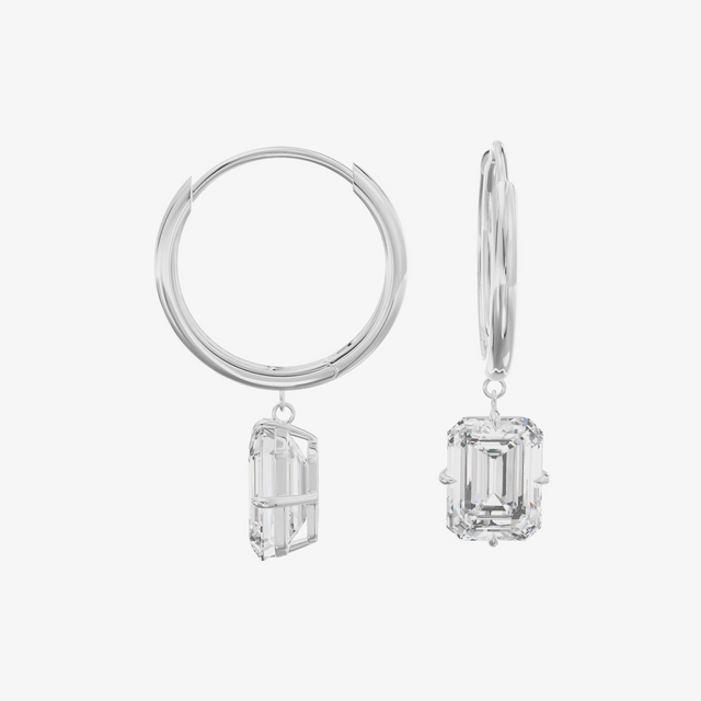Emerald Cut Drop Huggie Hoop Earrings