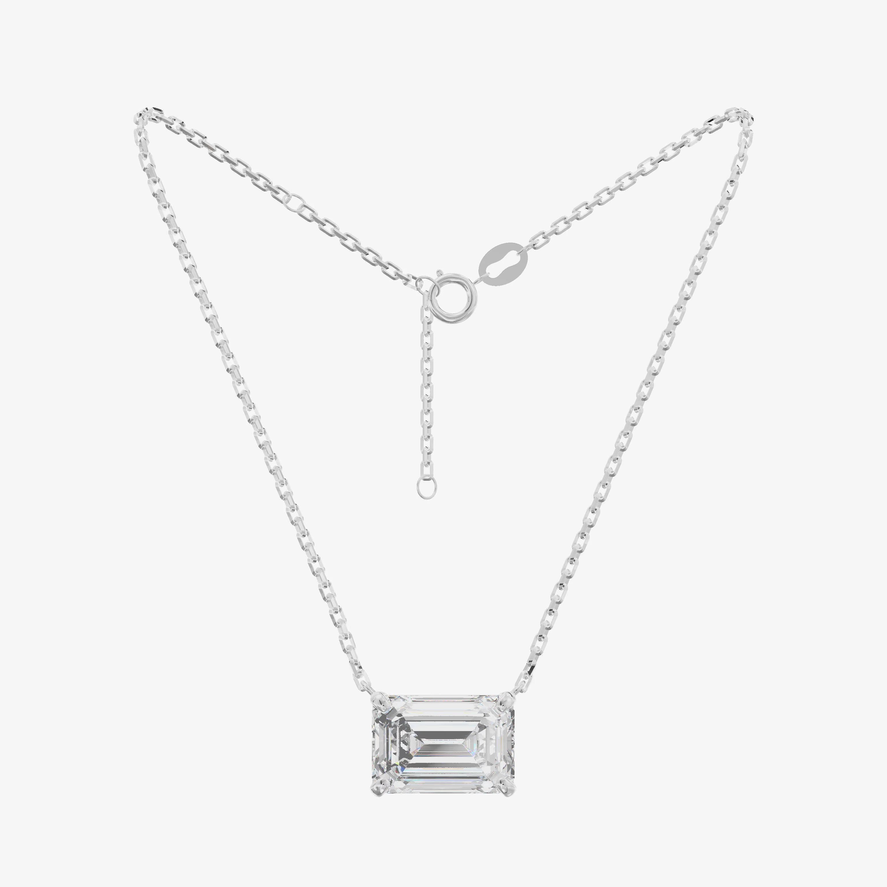East-West Emerald Cut Solitaire Pendant (1.05 ct.) in 18K White Gold