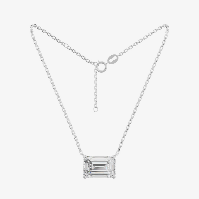 East-West Emerald Cut Solitaire Pendant (1.05 ct.) in 18K White Gold