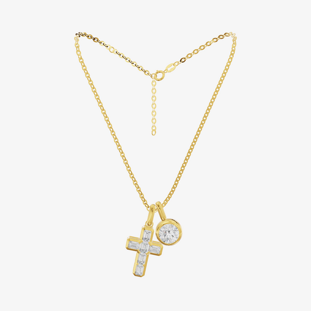 Cross and Bezel Charm Cluster Necklace (1/2 ct. tw.) in 18K Yellow Gold