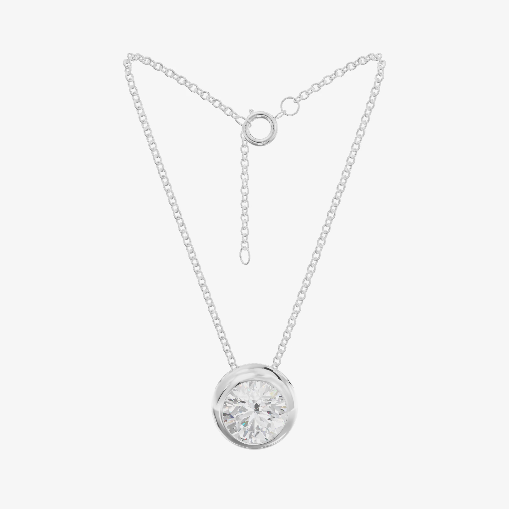 Bezel Round Solitaire Pendant (1 ct.) in 18K White Gold