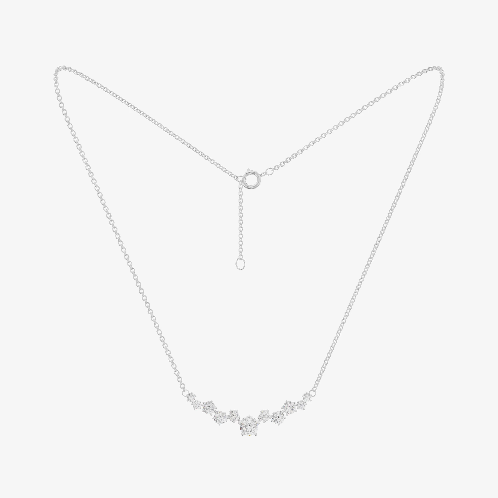 Graduated Round Curved Bar Necklace (1/6 ct. tw.) in 18K White Gold