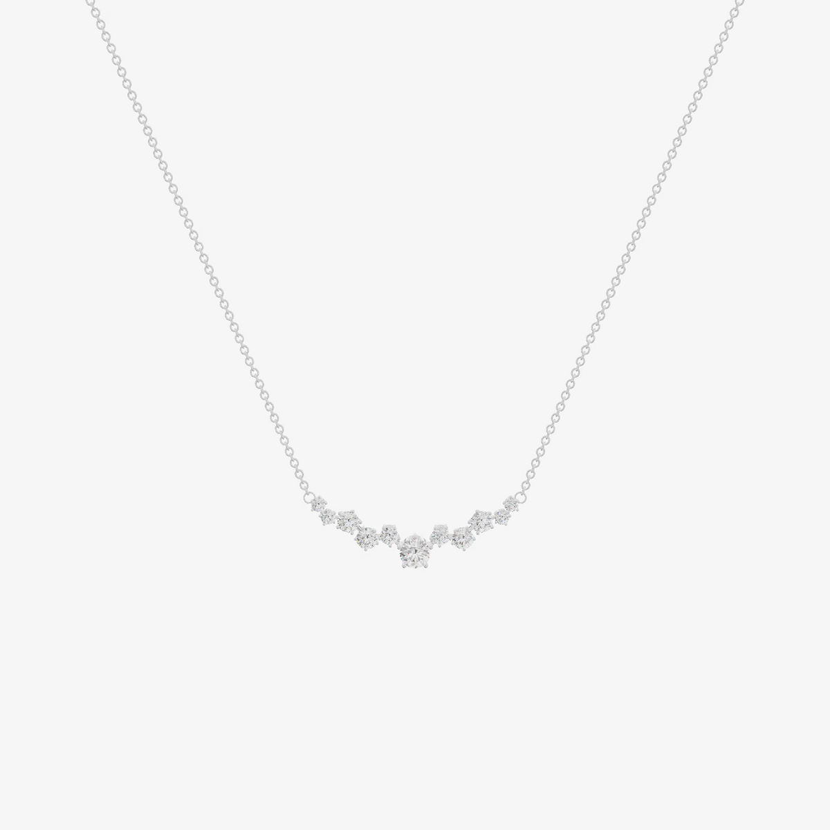 Graduated Round Curved Bar Necklace (1/6 ct. tw.) in 18K White Gold