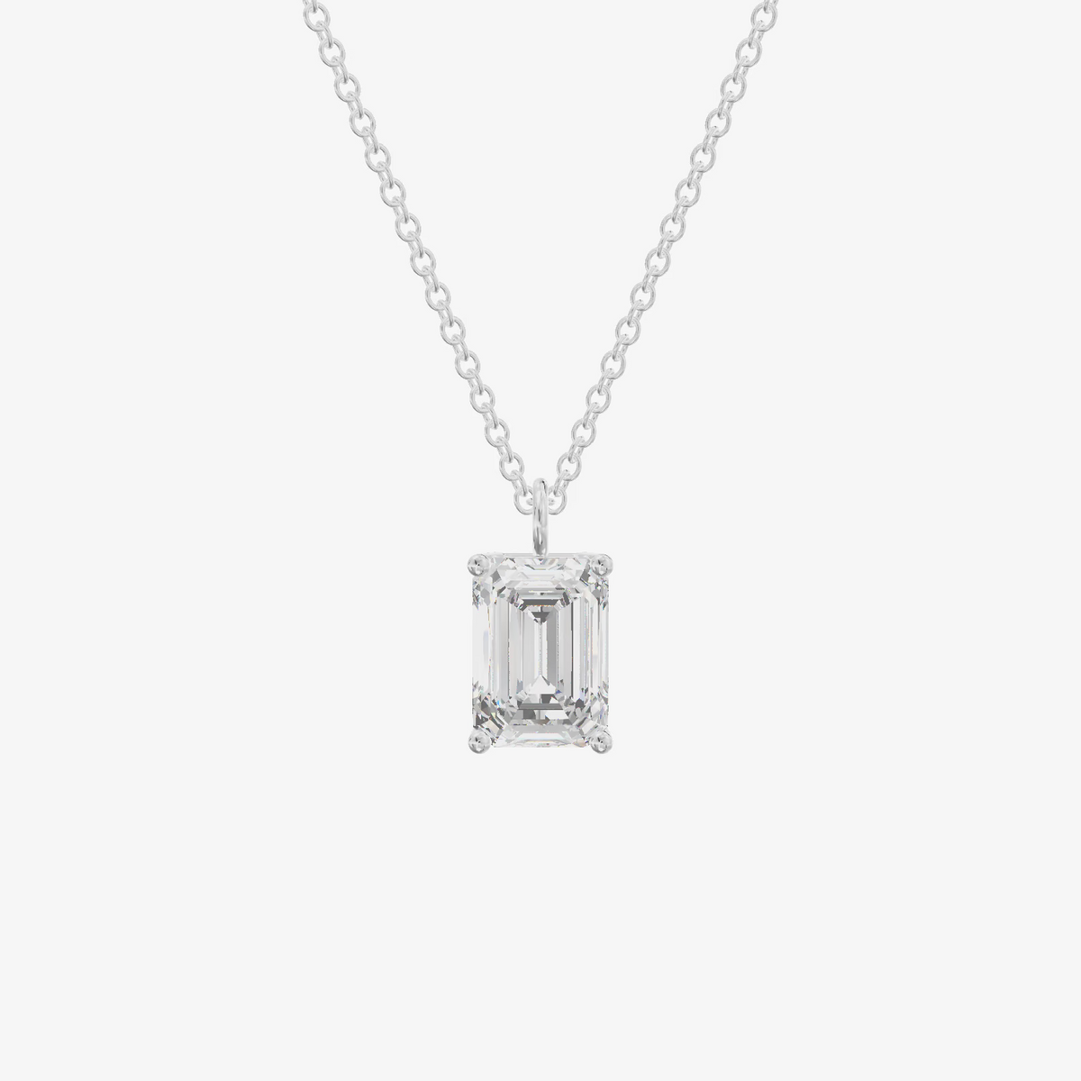 Floating Emerald Cut Solitaire Pendant (1.27 ct.) in 18K White Gold