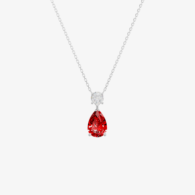 Round and Pear Gemstone Drop Pendant (1.47 ct. tw.) in 18K White Gold
