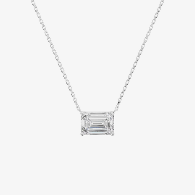East-West Emerald Cut Solitaire Pendant (1.05 ct.) in 18K White Gold
