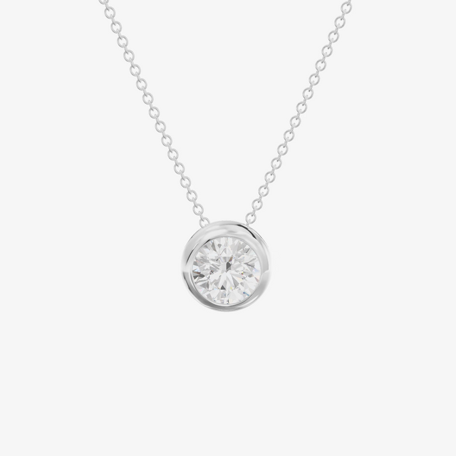 Bezel Round Solitaire Pendant (1 ct.) in 18K White Gold