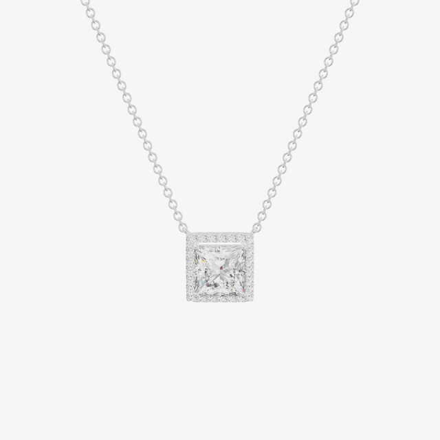 Pavé Halo Princess Pendant (1.03 ct. tw.) in 18K White Gold