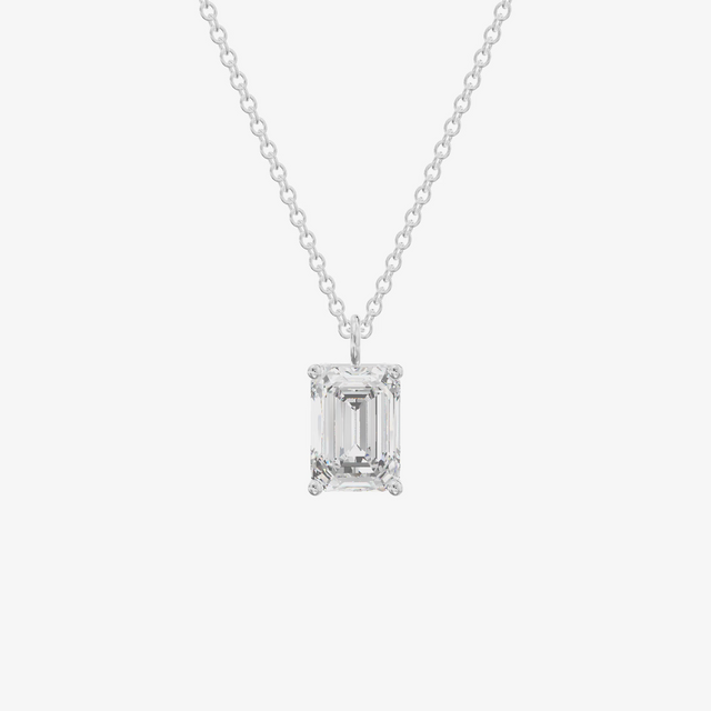 Floating Emerald Cut Solitaire Pendant (1.27 ct.) in 18K White Gold
