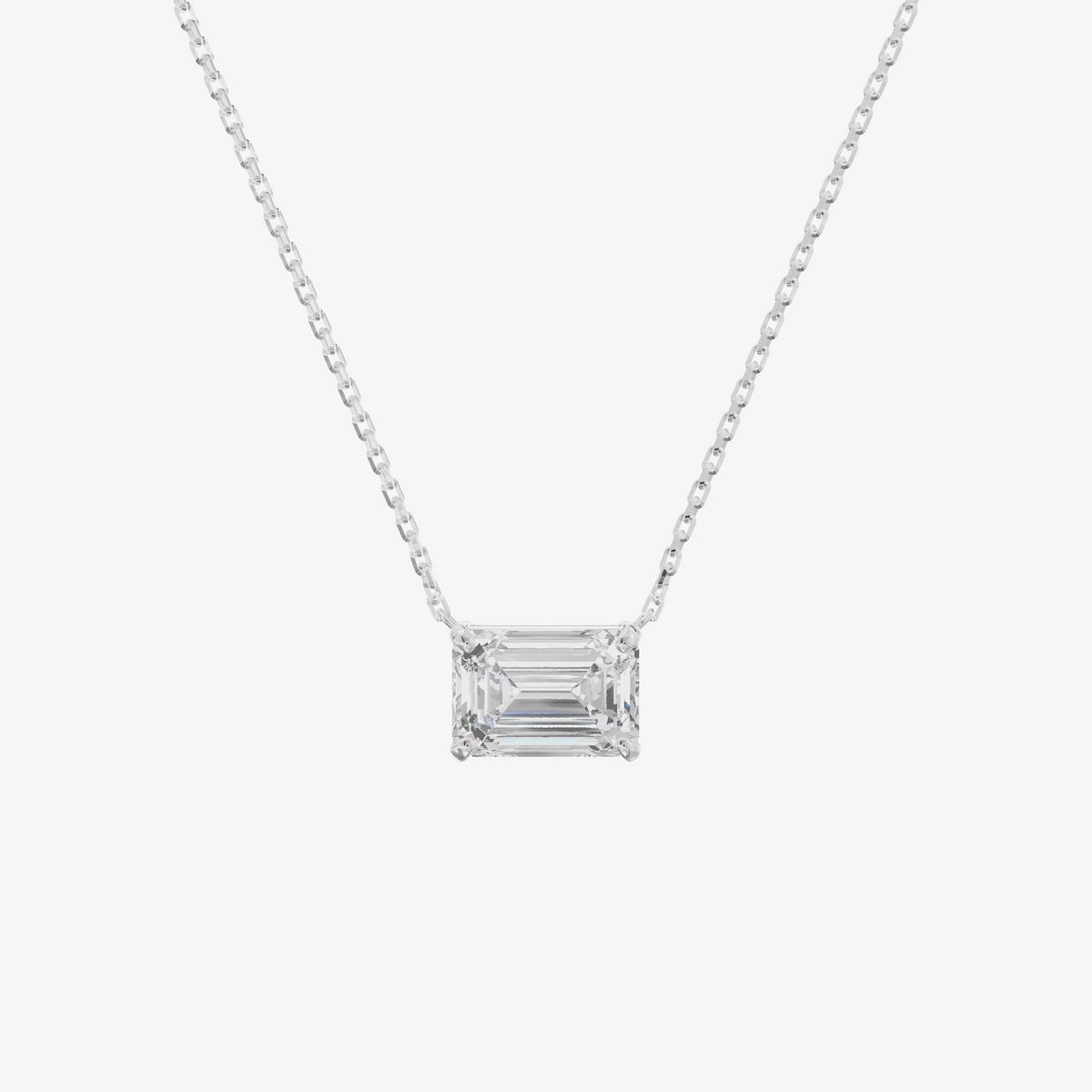 East-West Emerald Cut Solitaire Pendant (1.05 ct.) in 18K White Gold