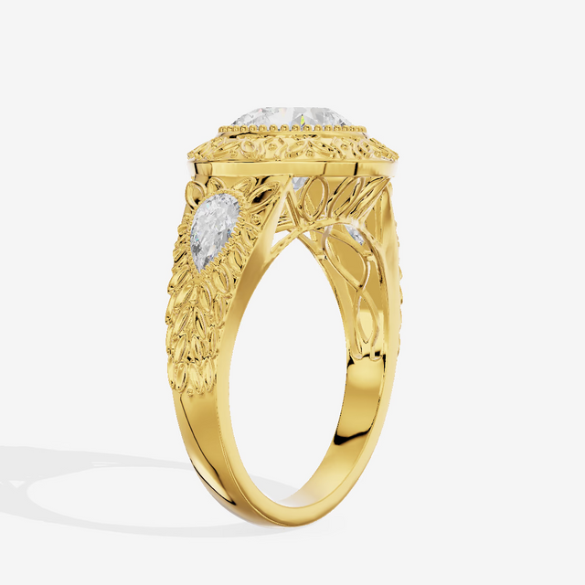 Vintage Engraved Halo Round Engagement Ring (2.02 ct. tw.) in 18K Yellow Gold