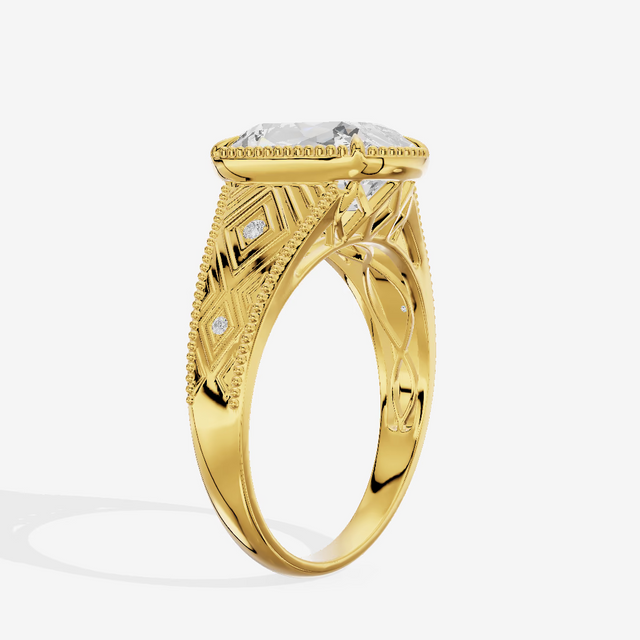 Art Deco Engraved Old Mine Engagement Ring (4.09 ct. tw.) in 18K Yellow Gold