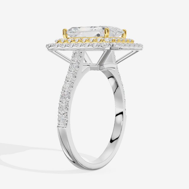 Two Tone Double Halo Radiant Engagement Ring