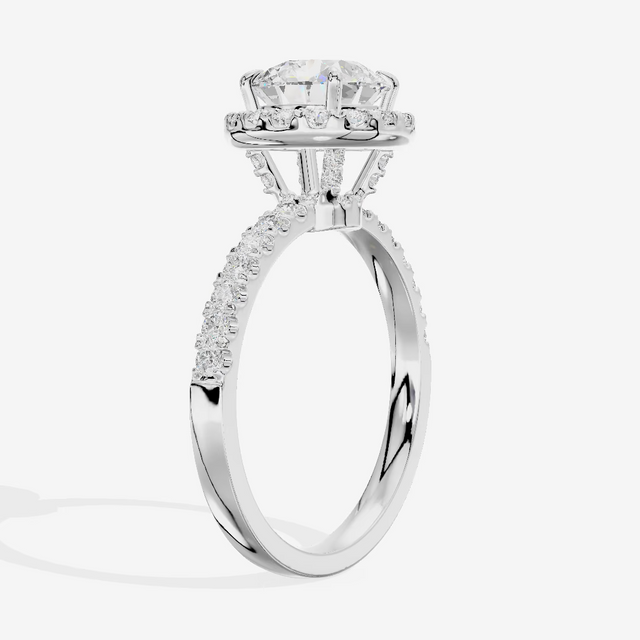 Halo Pavé Round Engagement Ring (1.56 ct. tw.) in 18K White Gold