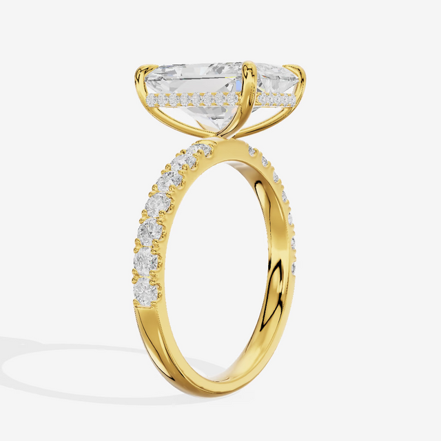East-West Hidden Halo Radiant Engagement Ring (3.02 ct. tw.) in 14K Yellow Gold