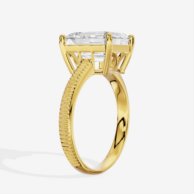Fluted Band Emerald Solitaire Engagement Ring (3.93 ct.) in 18K Yellow Gold