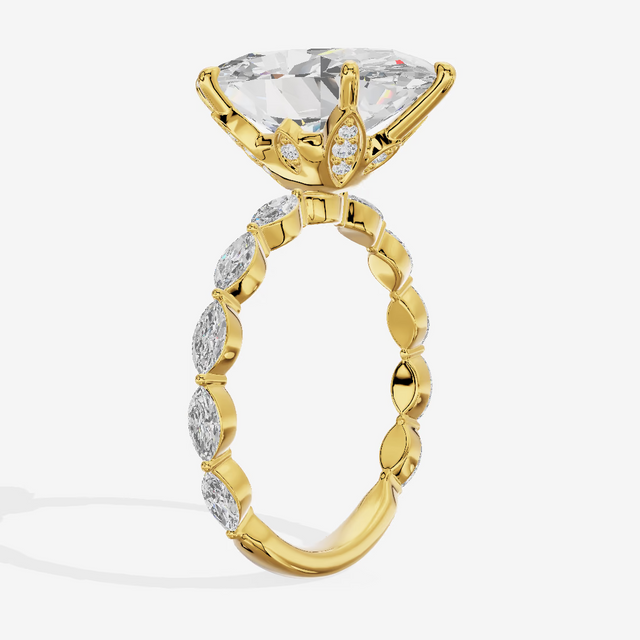 Hidden Halo Marquise Accent Oval Engagement Ring (5.04 ct. tw.) in 18K Yellow Gold