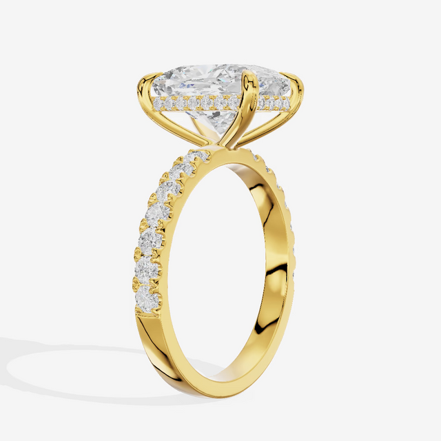 Hidden Halo Pavé Cushion Engagement Ring (2.51 ct. tw.) in 14K Yellow Gold