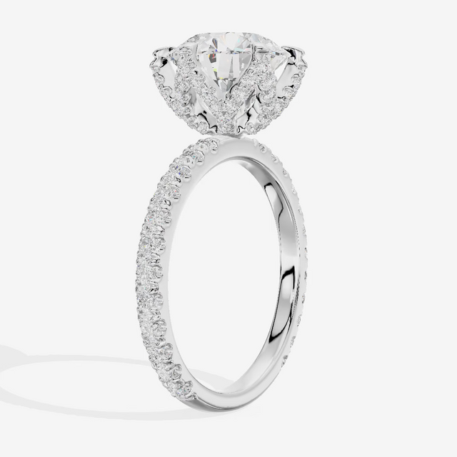 Hidden Halo Pavé Round Engagement Ring (3.02 ct. tw.) in 14K White Gold