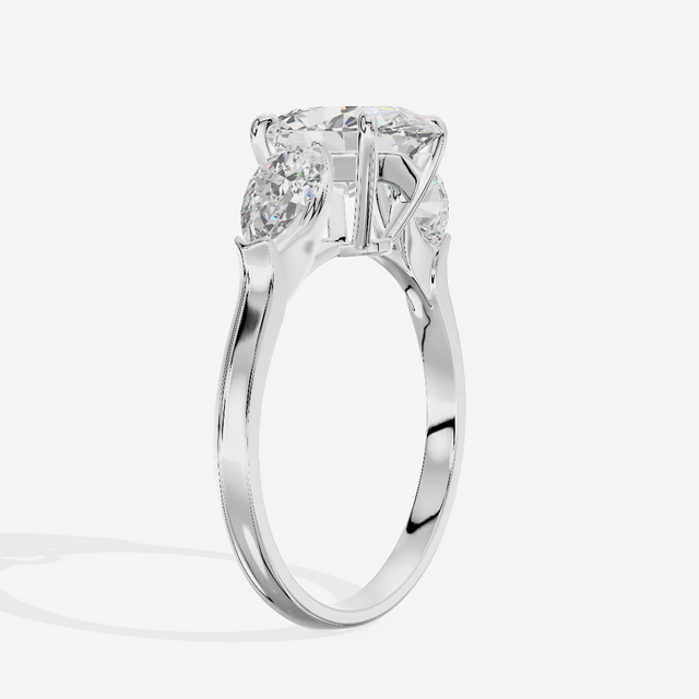 Three Stone Half Moon Oval Engagement Ring