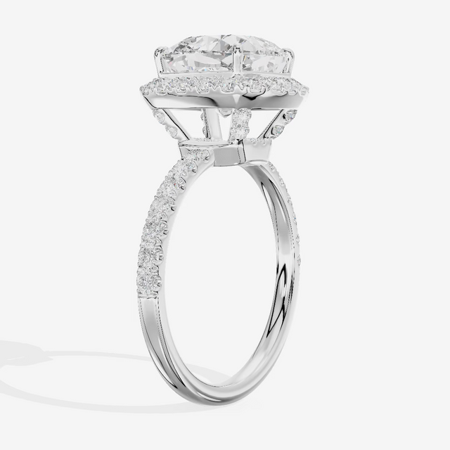 Halo Pavé Cushion Engagement Ring (3.28 ct. tw.) in 18K White Gold