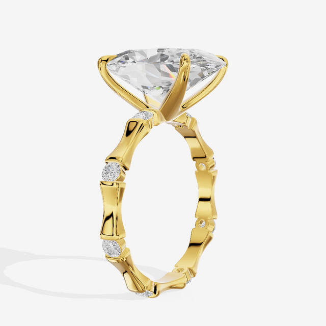 Bamboo Band Oval Solitaire Engagement Ring (5.13 ct. tw.) in 18K Yellow Gold