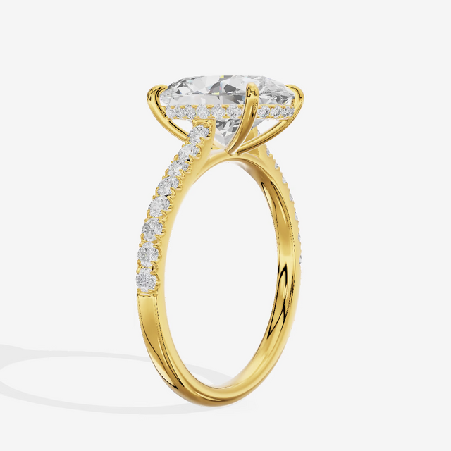 Hidden Halo Pavé Oval Engagement Ring (3.03 ct. tw.) in 14K Yellow Gold