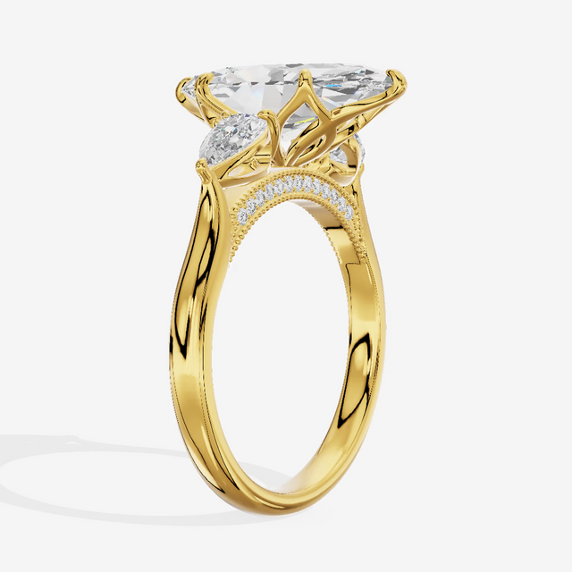 Vintage Three Stone Marquise Engagement Ring (5.01 ct. tw.) in 18K Yellow Gold