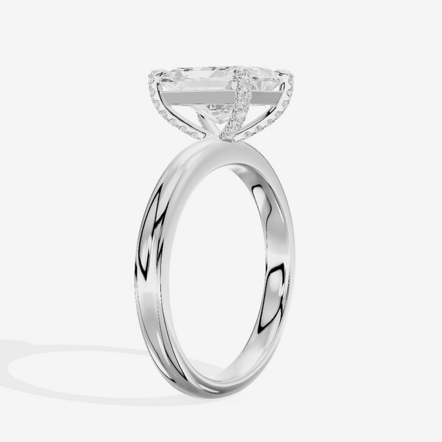 East-West Hidden Halo Radiant Engagement Ring (3.01 ct. tw.) in 18K White Gold