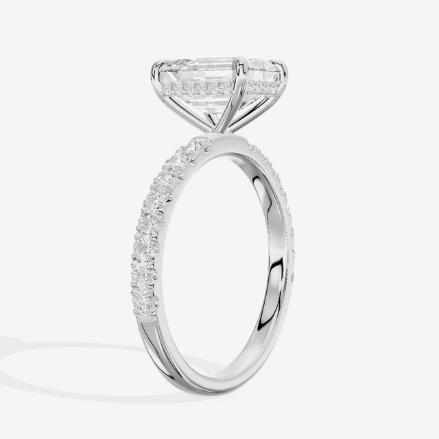 Pavé Emerald Solitaire Engagement Ring (2.04 ct. tw.) in 18K White Gold