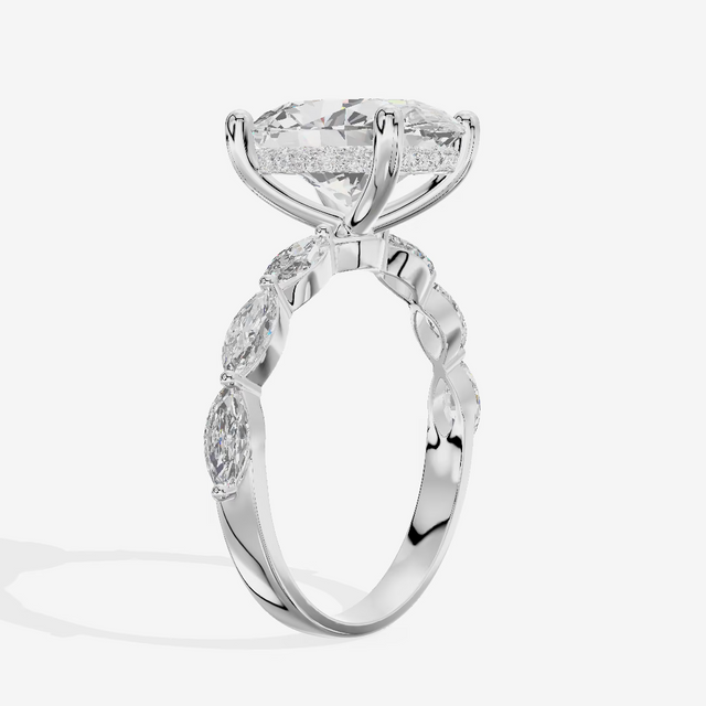 East-West Oval Marquise Accent Engagement Ring (3.09 ct. tw.) in 14K White Gold