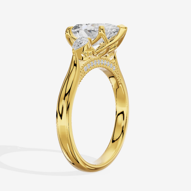 Cathedral Three Stone Pear Engagement Ring (3.03 ct. tw.) in 14K Yellow Gold