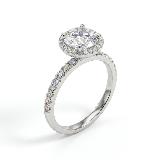 Halo Pavé Round Engagement Ring (1/2 ct. tw.) in 18K White Gold