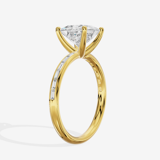 Tender Sincere Princess Engagement Ring with Side Stones (1/6 ct. tw.) in 18K Yellow Gold